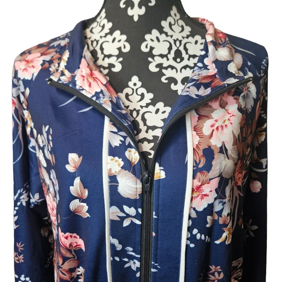 Ekouaer Womens Long Robe L Full Zip Pockets Blue Spring Floral Modest High neck